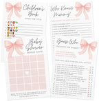 Baby Shower Games for Girl Bundle - 6 Activities for 30 Guests (Pink Bow) - Image 2