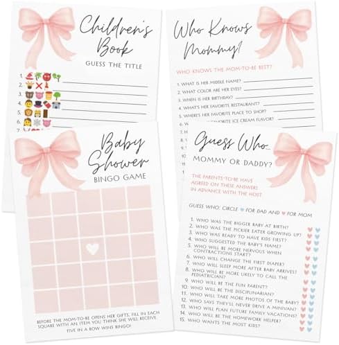 Baby Shower Games for Girl Bundle - 6 Activities for 30 Guests (Pink Bow) - Image 2