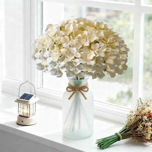 100 Pcs Faux Champagne Hydrangea Artificial Flowers Bulk, Fake Silk Hydrangea Flowers Heads with Stems for Wedding Decorations Garden Party Baby Shower Porch Home Decor Table Centerpieces - Image 5