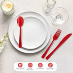 Kochorie 300 Pieces Red Plastic Silverware, Heavy Duty Plastic Cutlery Set - Image 4