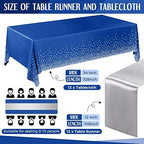 Breling 24 Packs Tablecloths Satin Runner Navy Blue and Silver Graduation - Image 2