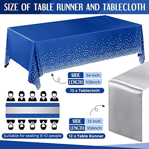 Breling 24 Packs Tablecloths Satin Runner Navy Blue and Silver Graduation - Image 2