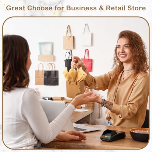 Sherr 200 Pcs Mini Gift Bags Bulk, Extra Small Brown Kraft Paper Bag with Card and Handle, 4x2.8x4.5 Tiny Little Gift Box with Tissue Paper for Birthday, Party Favor, Wedding, Baby Showers, Business - Image 2