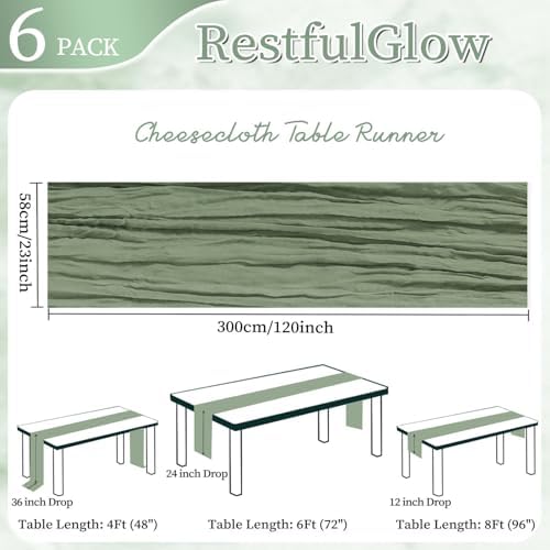 6 Pack Sage Green Cheesecloth Table Runner 10Ft 23 x 120 Inch - Image 2