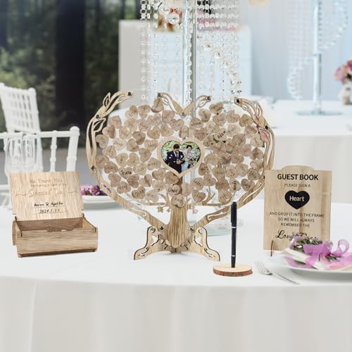 Rustic Wedding Guest Book, Heart Guest Book Alternative with Wooden Drop Box, Heart Wedding Decor for Party, Personalized Engagement Guestbook Reception - Image 6
