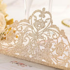 25Pcs Gold Glitter Wedding Invitations with Burgundy Ribbons Pearl, Blank - Image 3