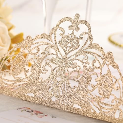 25Pcs Gold Glitter Wedding Invitations with Burgundy Ribbons Pearl, Blank - Image 3