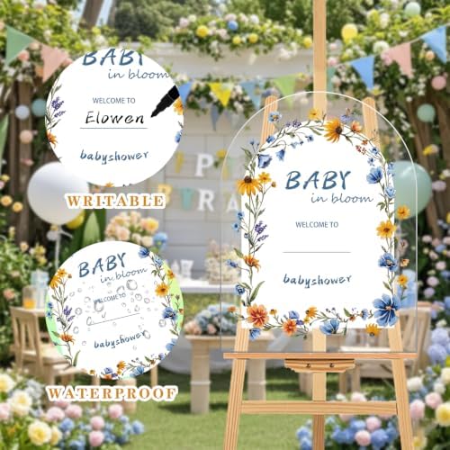 Acrylic Baby Shower Welcome Sign, 24" x 18 Inch, Baby in Bloom Wildflowers Welcome Sign for Garden Ceremony Lawn Party Outdoor & Indoor Use - Image 3