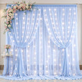 20ft x 10ft Baby Blue Chiffon Backdrop Curtain with Lights String for Parties,4 Panels Sheer Tulle Curtain Wedding Backdrop for Baby Shower Birthday Party Ceremony Reception Home Decorations by Partisky