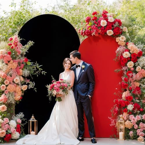 Black Red Arch Backdrop Cover Set of 2 Spandex Arch Covers 7.2 and 6ft Wedding Arch Stand Cover Bridal Baby Shower Photo Stretchy Backdrop Arch Cover Birthday Party Arch Covers - Image 3
