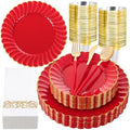 Ciaell 175 Piece Red and Gold Plastic Plates for Weddings Parties by Ciaell