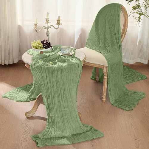 6 Pack Sage Green Cheesecloth Table Runner Boho Gauze Home Decor - Image 6