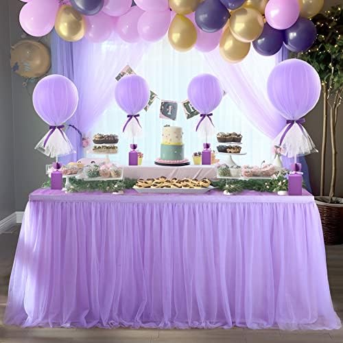 6ft Lavender Tulle Table Skirts for Rectangle Tables or Round Tables Lavender Ruffle Tutu Tablecloth for Girls Baby Shower Birthday Party Wedding Cake Dessert Table Decorations - Image 3