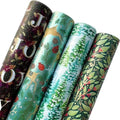 Jillson Roberts Mature Christmas Wrapping Paper Roll Bundles (25 sq ft per roll, 100 Total Sq Ft) Trees, Reindeer, Holly, Florals, 4 Pack by JILLSONROBERTS