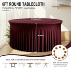 2 Pack 132inch Burgundy Round Tablecloth, Circle Stretch Table Cloths for 6 FT Tables, Wrinkle Free Round Table Skirt for Wedding Birthday Photography Party Social Events Engagement Party Decoration - Image 2