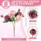 8 Bundles Artificial Peony Centerpiece Flowers,Pink, Dark Pink - Image 2