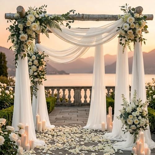 Pack of 2 Wedding Arch Drape Panel Fabric 30" x 30ft - Ivory - Image 4
