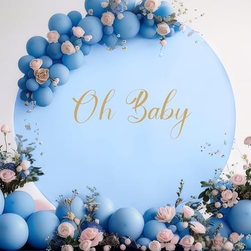 Gallety 7.2FT Baby Blue Round Backdrop Cover with Oh Baby Decal, Size Adjuster, Universal Fit for 5-7.2ft Circle Stand, Polyester Fabric Arch Cover for Wedding, Birthday Party, Photography Decor by Creativepartyuniquedecorat