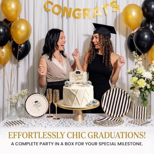 Graduation Celebration, Stylish Tableware Set for 8 Guests – Black/White - Image 6