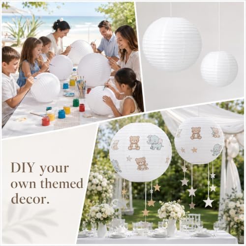 8 Pcs 16/30 Inch Large White Paper Lanterns Jumbo Hanging Party Decorations - Image 6