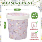 Roshtia 60 Pack Floral Themed Ice Cream Cups, 16 oz Disposable Soup Cups Microwave Safe for Floral Themed Birthday Party Women Bridal Wedding Tea Party Baby Shower, Hot or Cold Food - Image 2