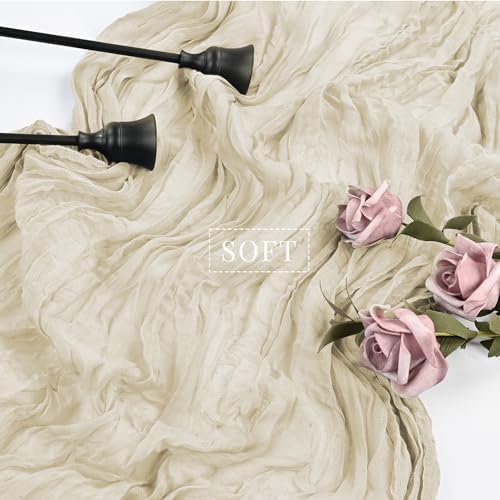 12 Pcs Beige Cheesecloth Table Runner 10FT Runner for Tables Boho Gauze Fabric Table Runner Decoration Rustic Sheer Runner for Wedding Bridal Shower Birthday Party Table Decor (35 x 120 Inches Long) - Image 4