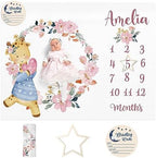 Personalized Baby Milestone Blanket for Boys Girls Baby Month Blanket- First Year Calendar Monthly Growth Chart - Giraffe Print Halloween Birthday Gifts for Infant Todder by Dyoart