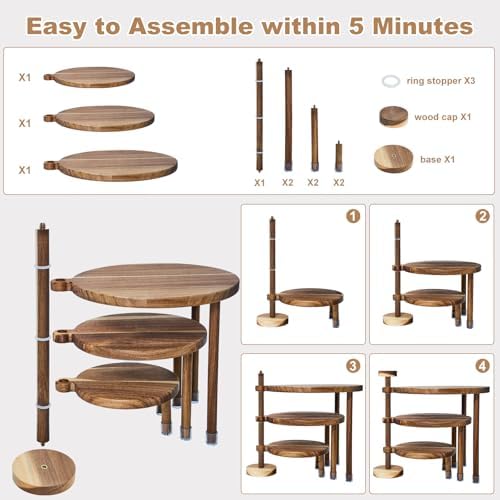 Cupcake Stand, Acacia Wood Cake Stand, Cupcake Display Stand, Wedding Cake Stands, 360° Rotatable Cupcake Stands for Party, 3 Tier Cupcake Stand, Cup Cake Tower Stand for Birthday Anniversary Party Decoration - Image 4