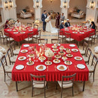 Wish Care Red Spandex Tablecloths for 60x60 Inch Square Tables, Stretch Fitted Table Clothes with Pleated Ruffle Skirt for 60” Table, Wrinkle Free and Elastic, for Party Kitchen Home Dining - Image 3