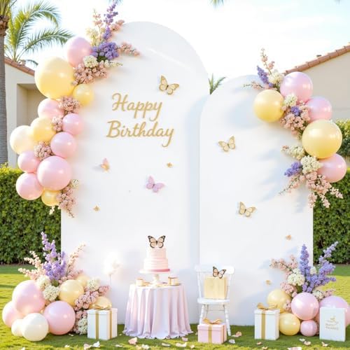 White Photo Arch Backdrop Cover Set of 2 Spandex 7.2 and 6ft White Arch Covers Stretchy Backdrop Wedding Balloon Arch Stand Covers for Birthday Party Baby Shower Bridal Shower Arches Background - Image 2