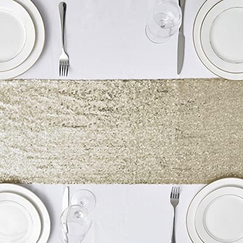6PCS 12x72 Inch Sequin Table Runner Champagne Glitter Table Runner for Party, Wedding, Bridal Baby Shower, Event Decorations（6PCS, 12x72 Inch, Champagne） - Image 2
