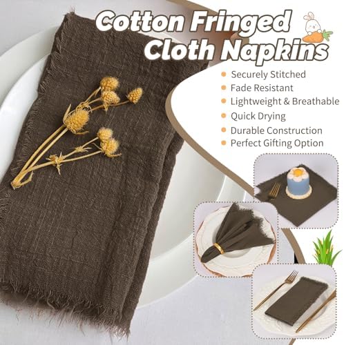 Showgeous 60 Pack Brown Cloth Napkins with Fringe, 16x16 inch 100% Cotton - Image 5