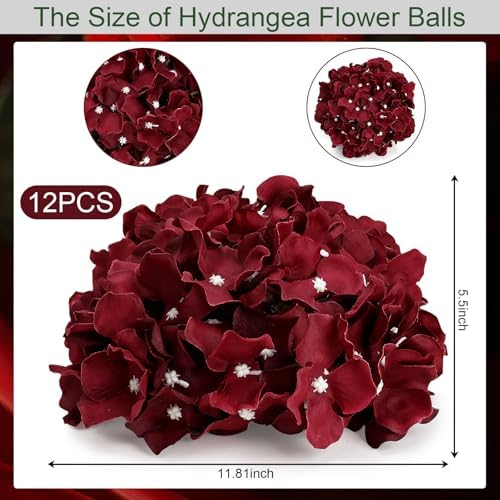 11.81 Inch Burgundy Hydrangea Flower Balls for Centerpieces - Image 2