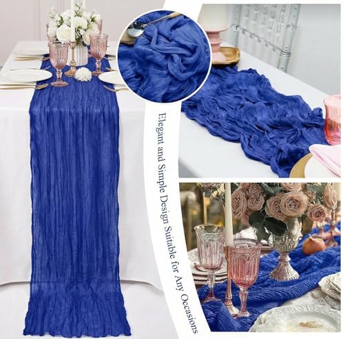 20 Packs Cheesecloth Table Runner 10FT Long Boho Gauze Fabric Table Runner Vintage Rustic Sheer Runners for Wedding Party Bridal Baby Shower Table Decorations (Royal Blue) - Image 2
