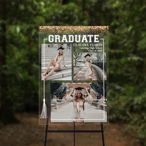 Personalized Clear Graduation Yard Sign with Photos – Custom Acrylic Senior Graduation Welcome Sign for High School Class of 2026 Party Decorations, Outdoor Lawn Display, Photo Collage Sign by Mapileng%E2%84%A2