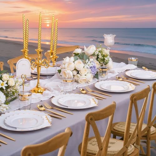 351-Piece White Plastic Plates & Gold Dinnerware Set for 50 Guests - Image 6