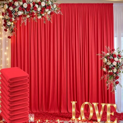 50ft×10ft Wrinkle Free Red Backdrop Curtains for Parties, 10 Panels 5×10ft Thick Silky Polyester Red Photo Backdrop Drapes Curtain for Themed Party Birthday Baby Shower Baptism Wedding Photography by ENJOYYOURPARTY