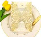50Sets 5x7 inch 250gsm Light Gold Glitter Wedding Invitations Cards with Envelopes Laser Cut Greeting invites 4 Birthday Bridal Show by Unknown
