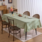 vctops Farmhouse Sage Green Gingham Ruffle Table Cloth, Boho Cotton Linen Tablecloth, Washable Table Cover for Rectangle Table Baby Shower Kitchen Party Wedding Decor (Sage Green,70"x90") - Image 3