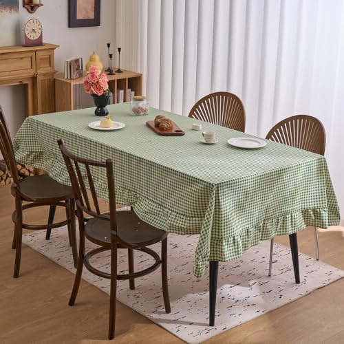 vctops Farmhouse Sage Green Gingham Ruffle Table Cloth, Boho Cotton Linen Tablecloth, Washable Table Cover for Rectangle Table Baby Shower Kitchen Party Wedding Decor (Sage Green,70"x90") - Image 3