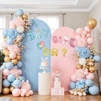Set of 2 Arch Backdrop Cover 7.2FT, 6FT Pink Blue and Boy or Girl Decal Sign - Adjustable Spandex Balloon Arch Stand Covers for Wedding Birthday Baby Shower Gender Reveal Banquet Decoration by Newleafly