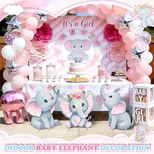 3Pcs Pink Elephant Baby Shower Decorations with Stakes & Stands, Waterproof Large Baby Elephant Cardboard Cutouts Standup Cartoon Birthday Party Indoor Outdoor Decor for Photo Booth Props - Image 6