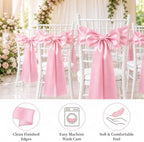 50 Pcs Pink Satin Chair Sashes 6 x 108in Chair Bows for Wedding - Image 2