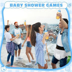 8 Sets Bottle Chug Baby Shower Games Juegos Para Plastic Baby Bottles Bibs Disposable Diapers Gender Reveal Games Baby Changing Diaper Race Game Decoration (Blue) - Image 7