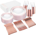 GATHER 350PCS Clear Rose Gold Plastic Plates for Wedding and Party by Gather