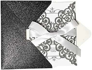 50Pcs Laser Cut Black Wedding Invitation With Glitter Envelopes And Ribbons Blank Personalized Card Invitaciones Para quinceañera Birthday Baby Shower Christmas Party Bridal Shower - Image 5