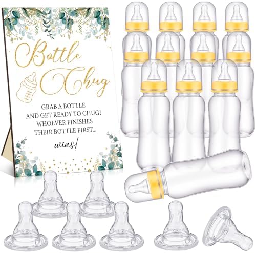 Trelaco 12 Pcs Greenery Cool Baby Shower Game Bottle Chug Wooden Sign Set by TrelaCo