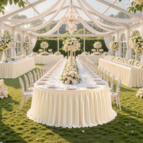 Partisky Ivory Polyester Table Skirt for Rectangle Tables 17ft, Wrinkle Resistant Pleated Ruffle Table Cloth for Banquet Wedding Trade Baby Shower Display Gift Dining Table - Image 2