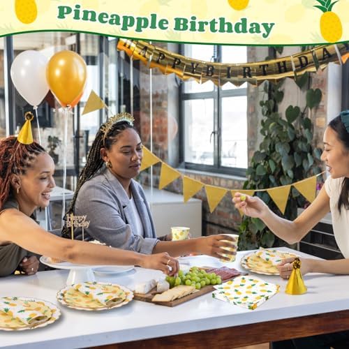 Funnymoom 400 Pcs Pineapple Party Supplies for 50 Guest Summer Fruit Disposable Plates Napkin Cup Spoon Fork Knives for Outdoor Picnic Birthday Baby Bridal Shower Holiday Party Supplies - Image 4