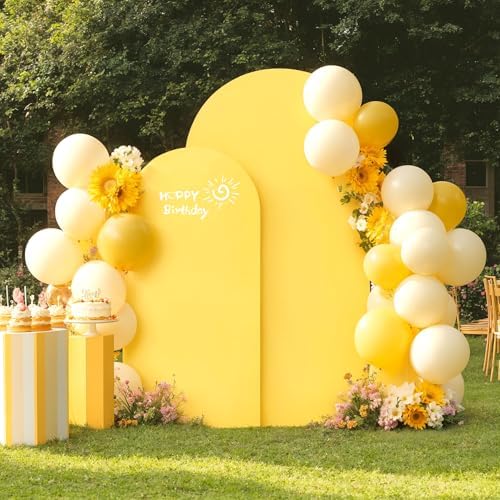 Yellow Arch Backdrop Cover 2 Set - 6.6FT, 5FT Spandex Fitted Wedding Arch Stand Covers Round Top Chiara Arch Backdrop Stands Cover for Birthday Parties Banquet Photo Background Decoration - Image 7